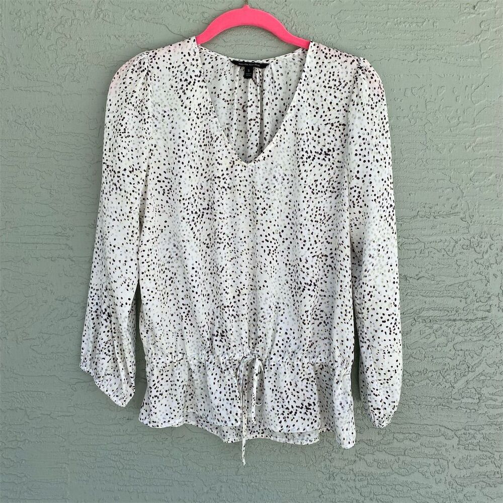 Banana Republic Petite Polka Dot Peplum Blouse V-Neck Size S